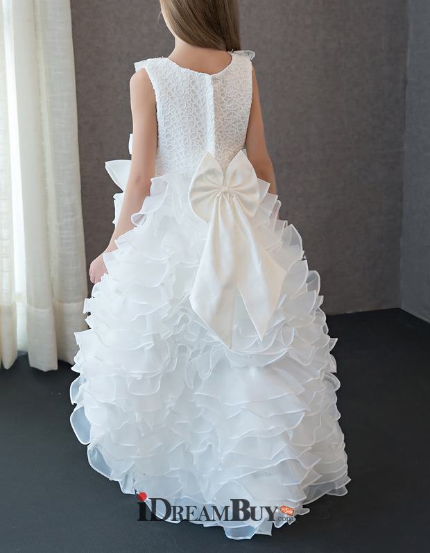 Pretty New HighLow Sweep Train Ruffle Skirt Flower Girl Dress US