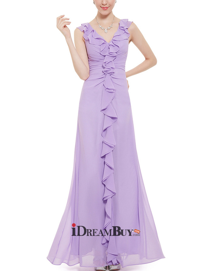 Amazing V-Neck Sleeveless Long Chiffon Ruffle Bridesmaid Dress - US$ 89.99 - iDreamBuy.com