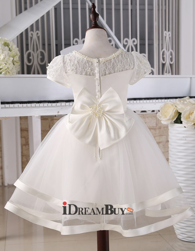 Pretty Ball Gown Knee Length First Communion Dress with Short Sleeves ...