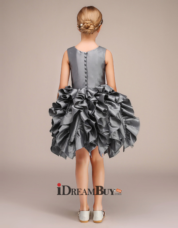 Custom Sleeveless Short Taffeta Ruffle Skirt Flower Girl Dress US
